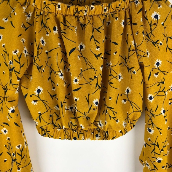 Cropped Yellow Floral Long Bell Sleeve Top XS - Picture 2 of 8